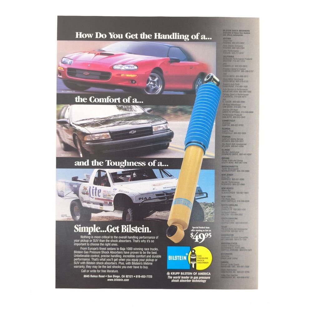 VTG Bilstein Advertising Print Ad Camaro Impala Off-Road Racing Garage Wall Art